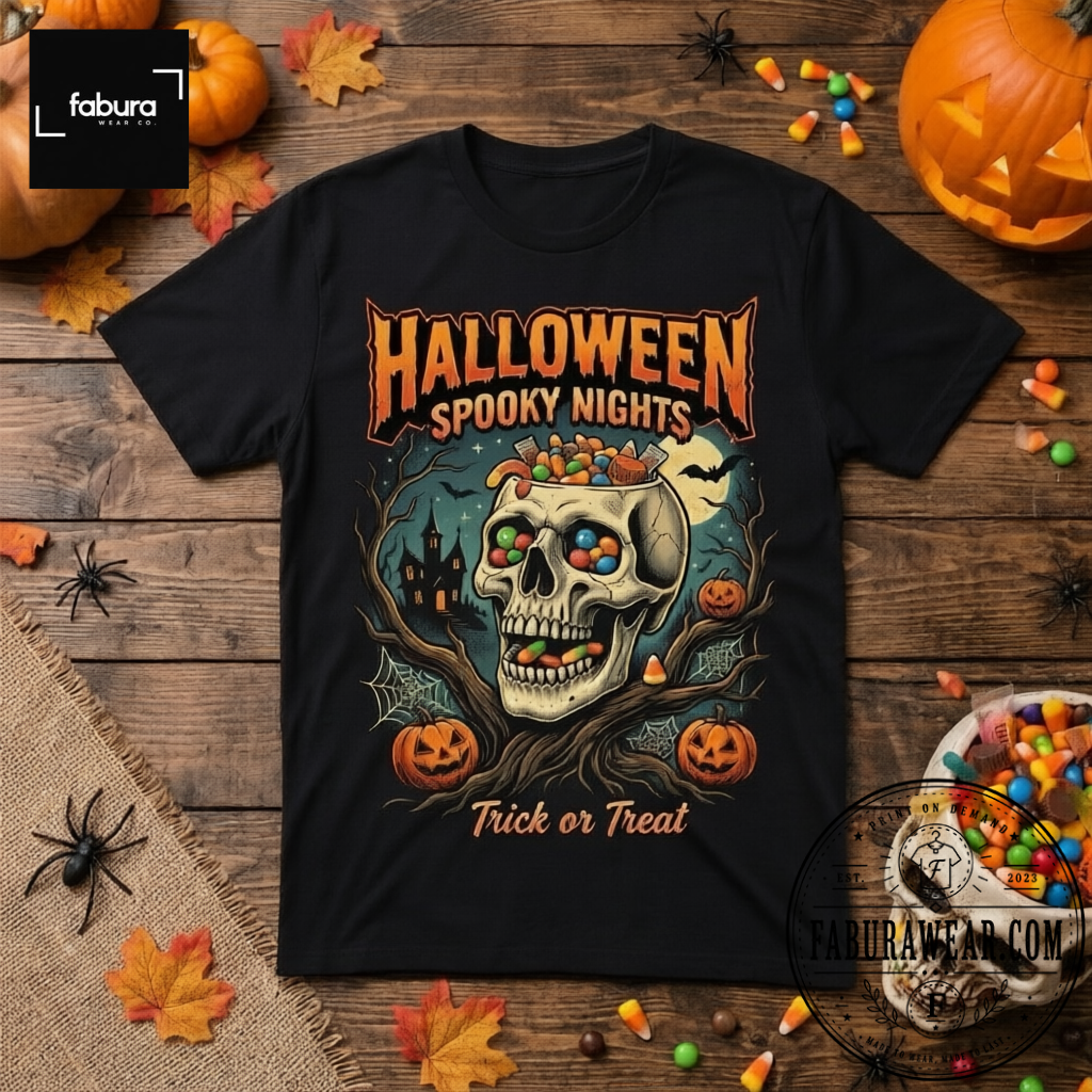 Halloween Skull Candy Corn Trick or Treat Graphic T Shirt