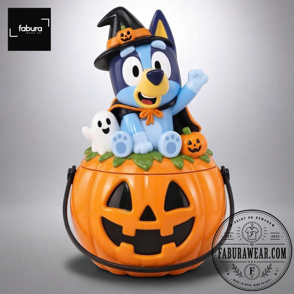 Bluey Witch Hat Pumpkin Halloween Candy Bucket Trick or Treat Bowl