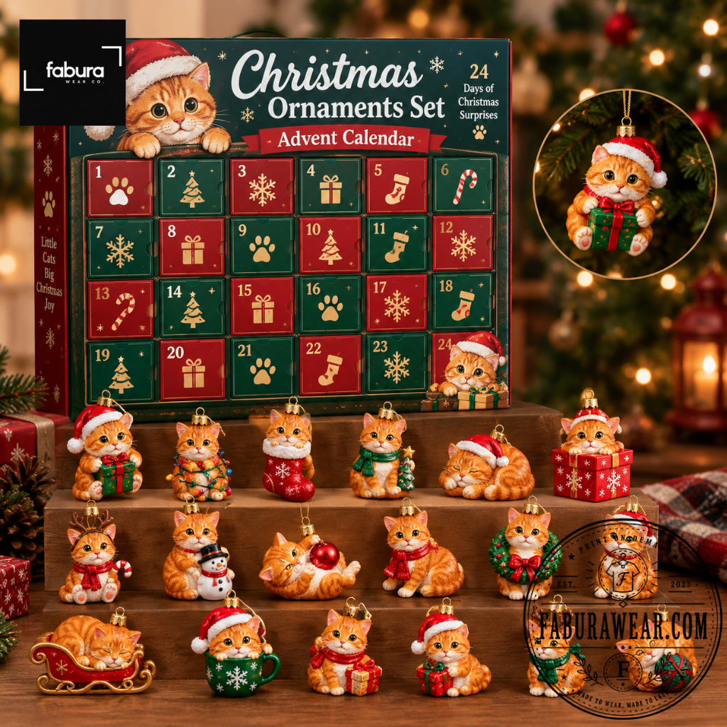 Orange Cat Advent Calendar Christmas Ornaments Set Cat Lover Gift