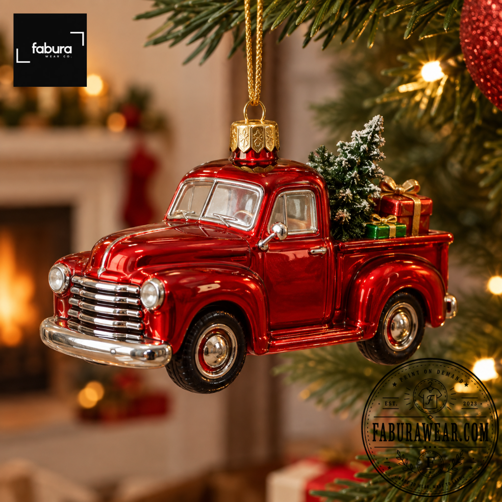 Vintage Red Pickup Truck Christmas Ornament Holiday Tree Decoration